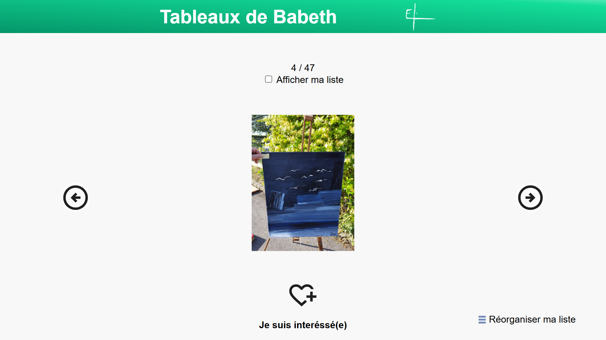 Image de mon site de présentation de tableaux.